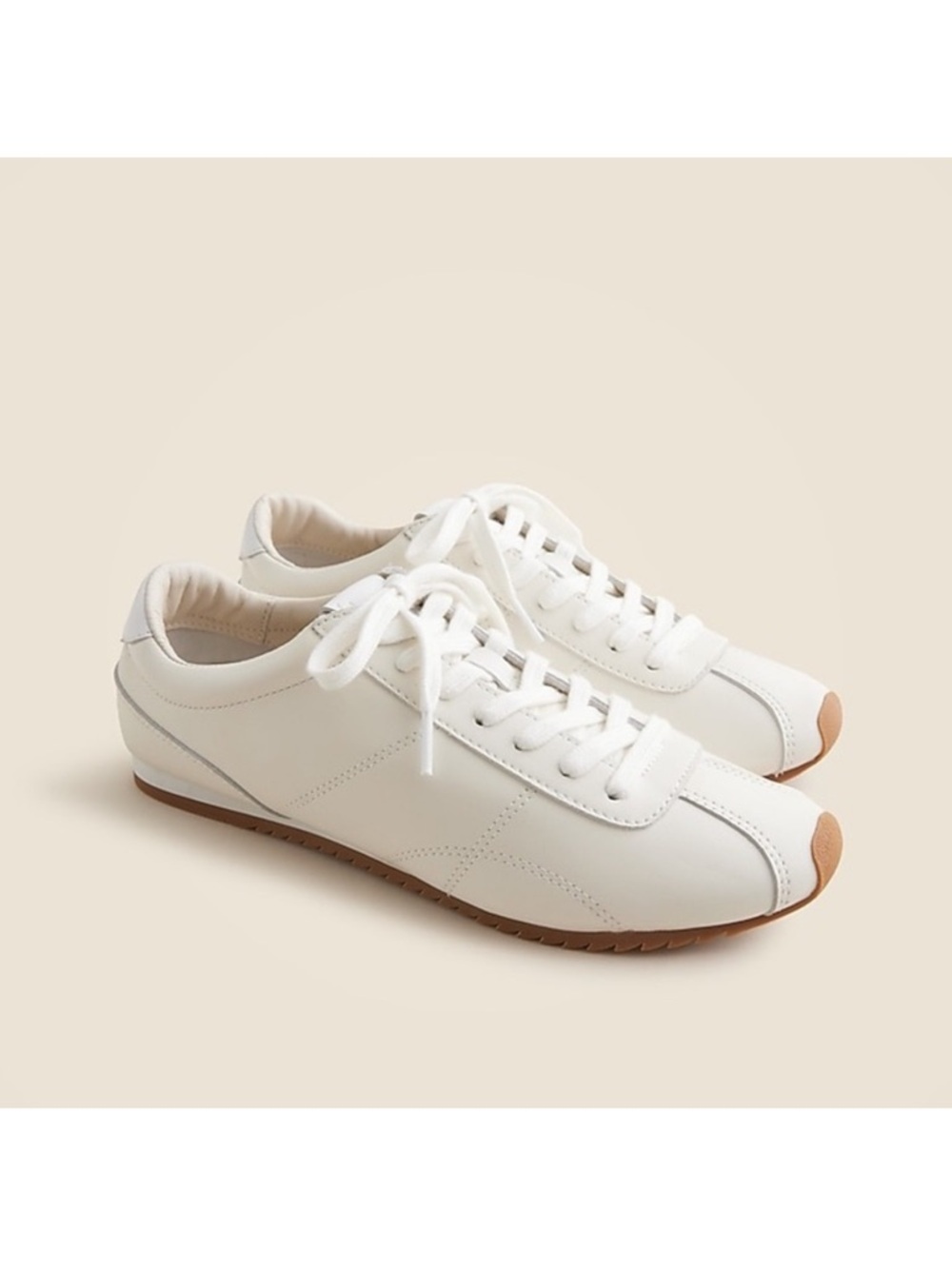 J. Crew White Leather Low-Profile Lace-Up Sneakers with Tan Toe